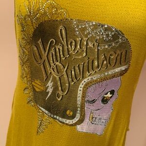 Harley Davidson Sparkly Skull with Helmet Tank Gold size XL T 11
